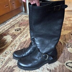 Black Frye boots with side buckle